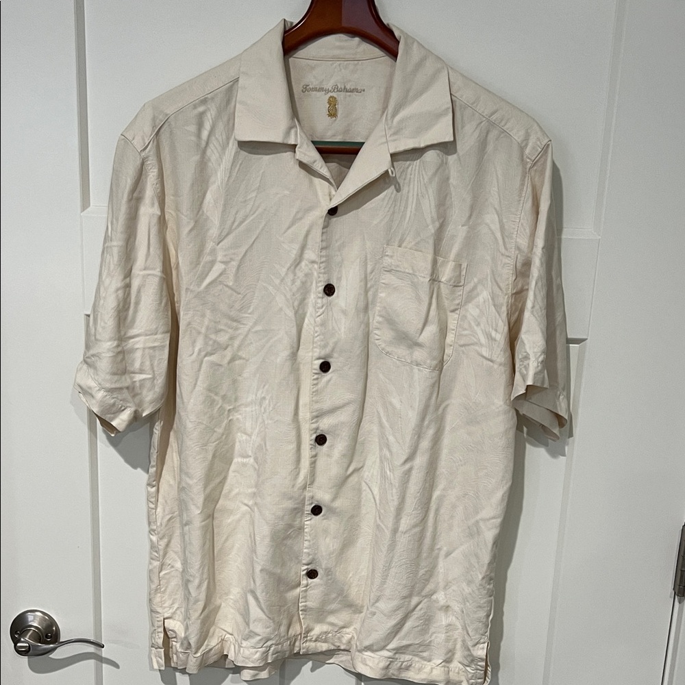 Tommy Bahama Beige Silk Short Sleeve Shirt Sz -L